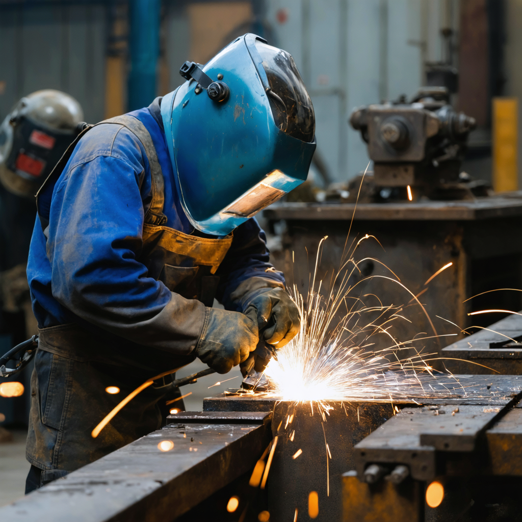 Spawacz w masce podczas pracy